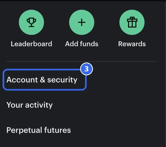 Kalshi&rsquo;s menu, with Account and security ringed