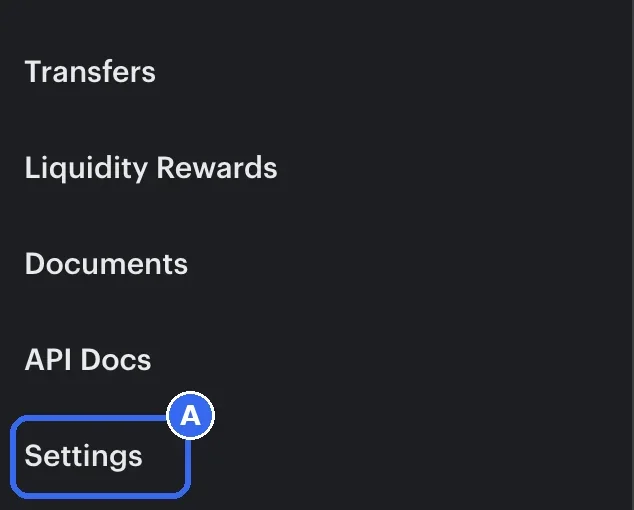Kalshi&rsquo;s three-line menu with Settings ringed, the way into Advance shard settings