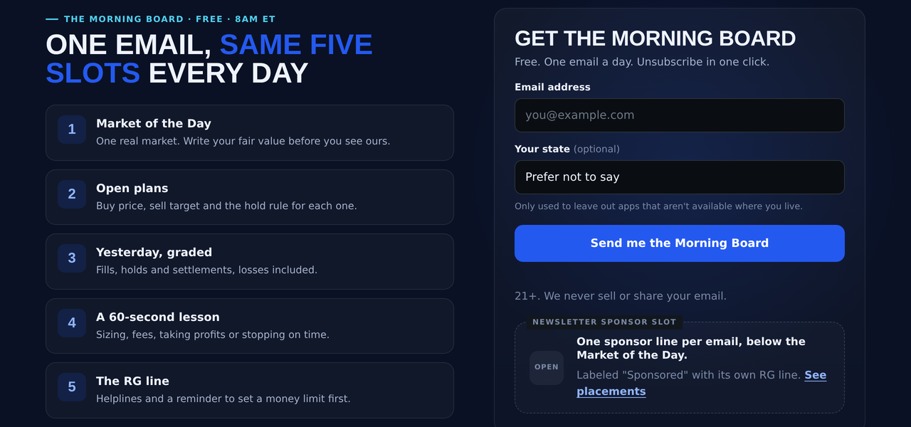 The Morning Board sign-up box with the newsletter sponsor slot marked open